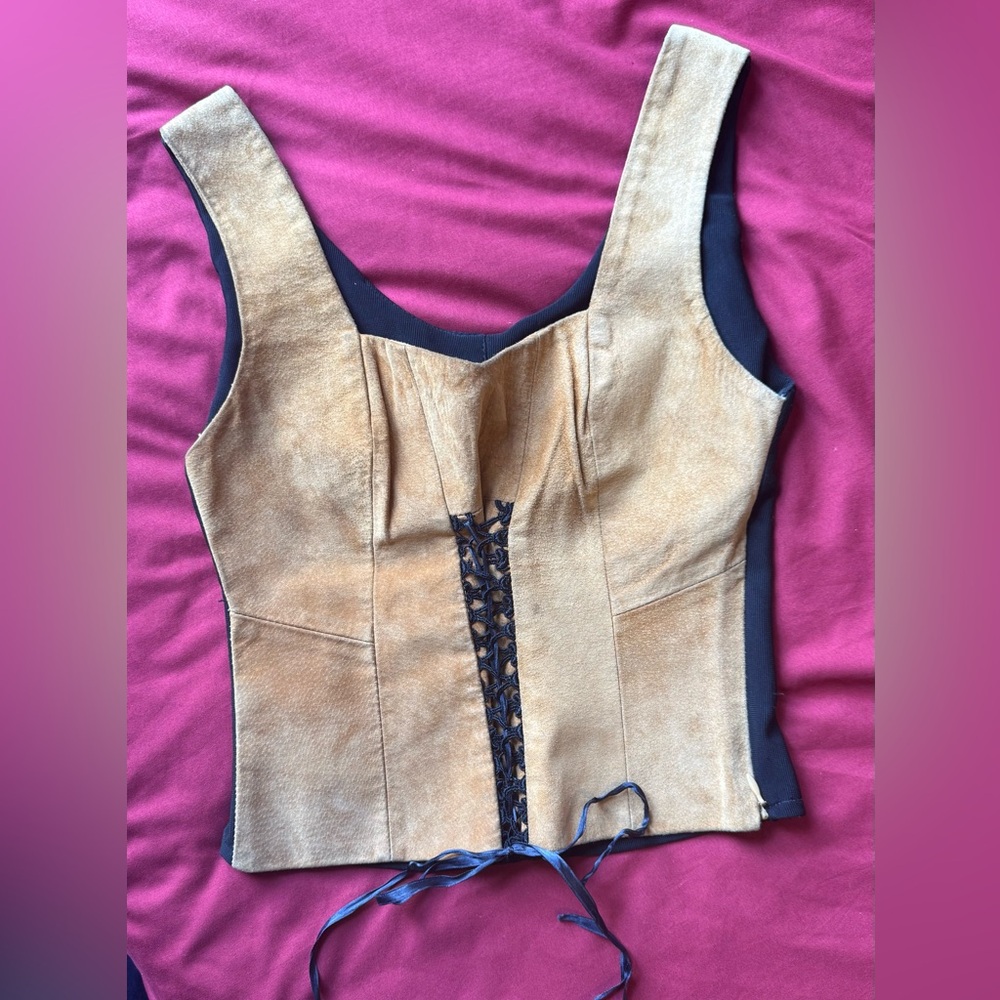 Women's Tan Suede Lace-Up Corset Top